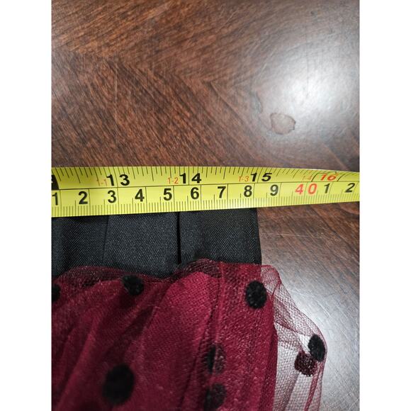 Draper James Maroon Red Whimsy Goth Dark Romantic Tulle Polka Dot Skirt Tutu L - Picture 7 of 8